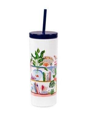 New KATE SPADE Bookshelf White 20oz Insulated Tumbler w/ straw